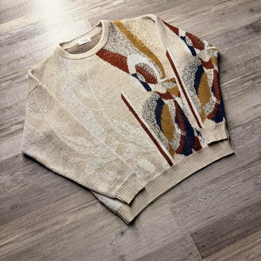 Vintage 90s Protege Abstract Knit Sweater Boxy Fit Made in USA